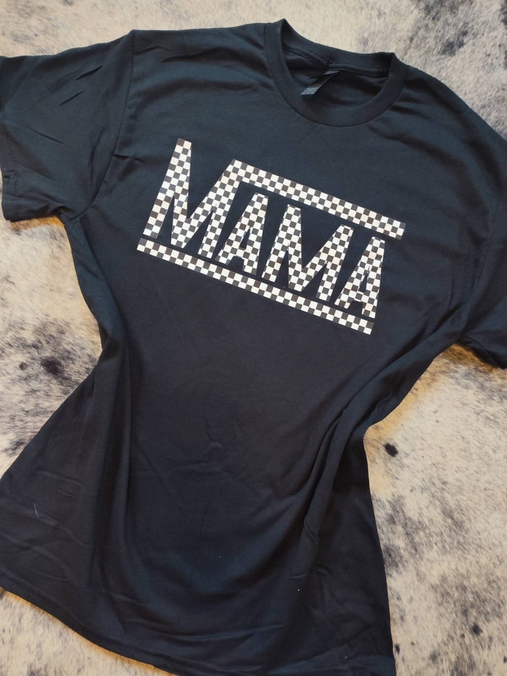 Mama Checkerboard Graphic Tee - Black
